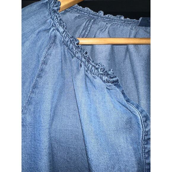 J Jill Denim Chambray Pullover top Blouse S lightweight Peasant Boho western - Picture 2 of 8